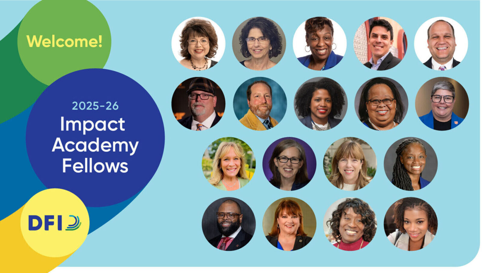 Graphic with headshots of Impact Academy fellows