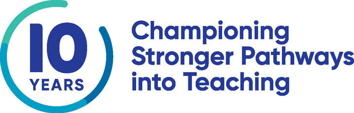 Tagline that says 10 years of championing stronger pathways into teaching